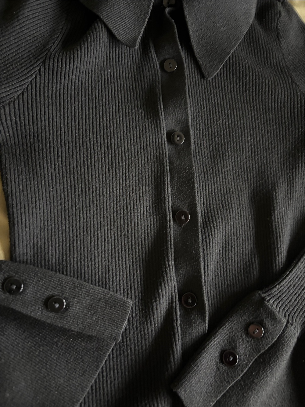 Fashion Union Black Ribbed Button-Front Collared Top - Picture 3 of 4